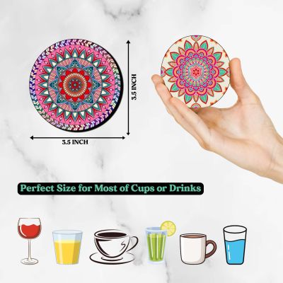 Mandala Art Printed Wooden Coasters | Tea Coaster | Dining Table Decor Accessories | Coasters Set for Dining Table | Coasters for Cups